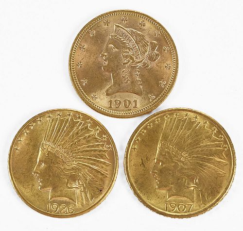 Three $10 Gold Coins 