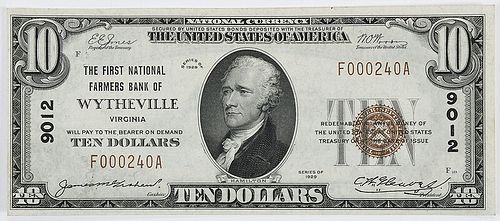 1929 $10 FN Farmers Bank Wytheville, VA