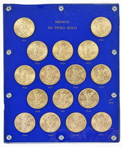 16 Mexican Gold 50 Peso Coins 
