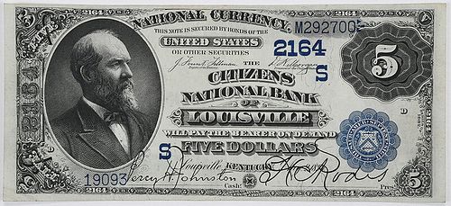 1882 $5 Citizens NB Louisville, Kentucky
