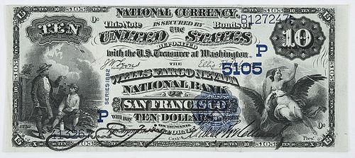 1882 $10 Wells Fargo Nevada NB San Francisco, CA