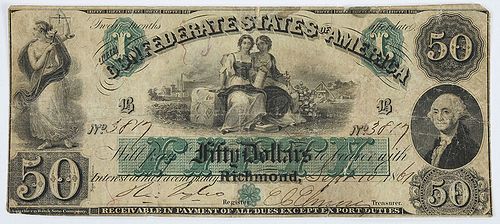 1861 $50 Confederate Note T-6