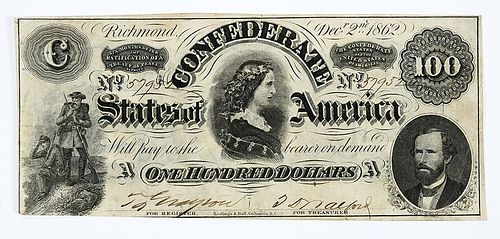 1862 $100 Confederate Note T-49