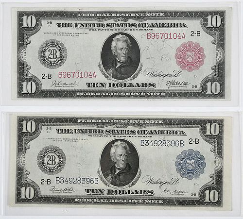 Two 1914 $10 Federal Reserve Notes 