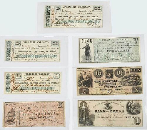 Seven Texas Obsolete Bank Notes