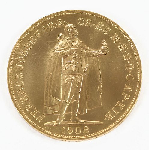 1908 Hungarian 100 Korona Gold Coin