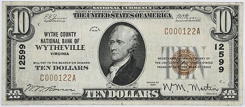 1929 $10 Wythe Cty. National Bank Wytheville, VA