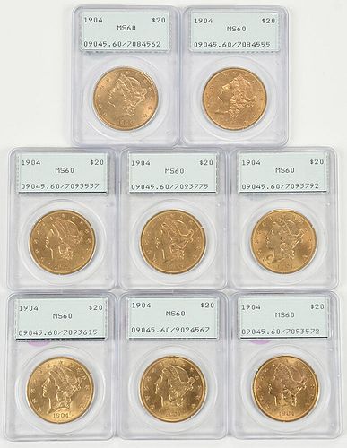 Eight Liberty Head $20 Gold Coins
