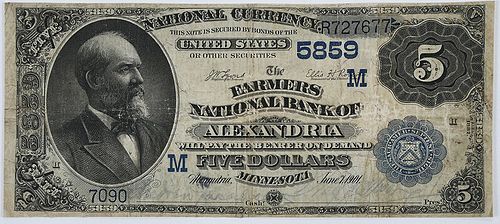1882 $5 Farmers NB Alexandria, MN