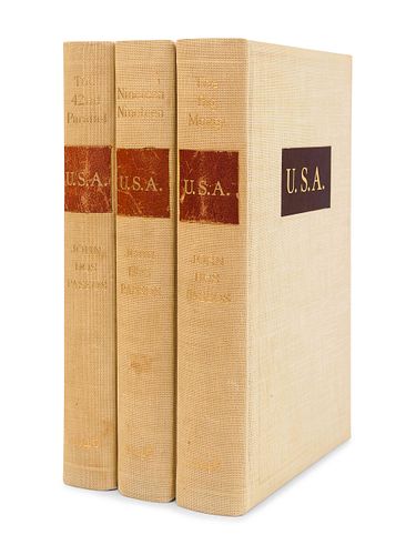 DOS PASSOS, John (1896-1970). [The U.S.A. Trilogy]. Comprising: The 42nd Parallel. -- 1919. -- The Big Money. Boston: Houghton Mifflin, 1946.