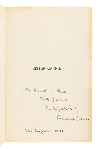 DREISER, Theodore (1871-19415). Sister Carrie. New York: Boni & Liveright, 1917.