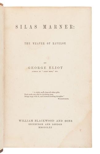 ELIOT, George (1819-1880). Silas Marner: The Weaver of Raveloe. Edinburgh & London: William Blackwood and Sons, 1861. 
