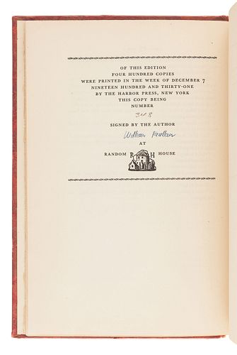 FAULKNER, William (1897-1962). Idyll in the Desert. New York: Random House, 1931. 