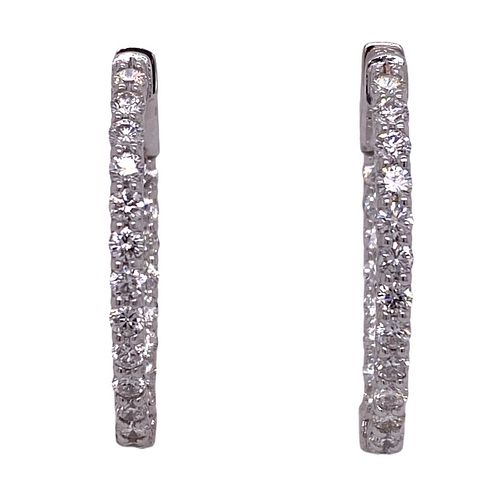Diamond Oval In & Out Hoop Earrings 14 Karat White