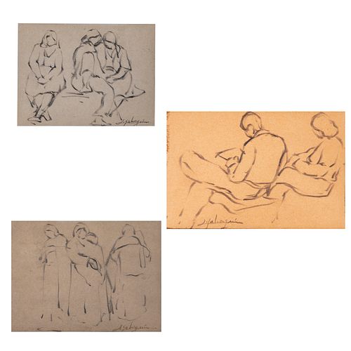 Luis Sahagún Siglo XX. Bocetos. Carbón sobre papel. Firmadas. Enmarcadas. Piezas: 3