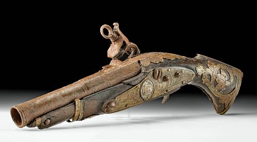 18th C. Spanish Colonial Flintlock Pistol w/ Silver
