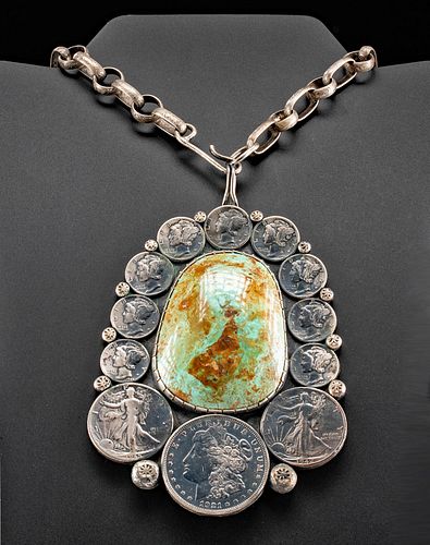 Vintage American Silver & Turquoise Pendant - Buddy Lee