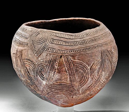 Early 20th C. Papua New Guinea Incised Pottery Bowl