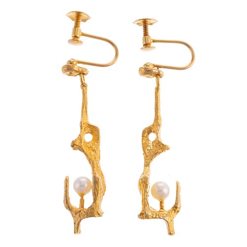 A Pair of Potter & Mellen 18K Earrings with Pearls