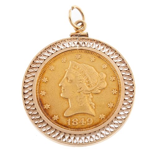 A 1849 Liberty Head $10 Gold Coin Pendant