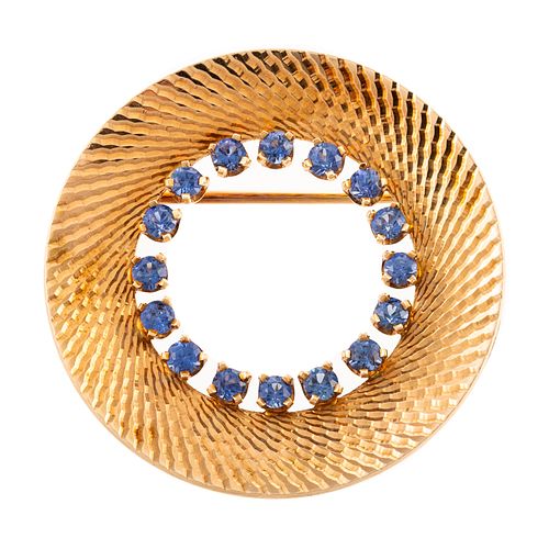 A Vintage 14K Circle Brooch with Sapphires