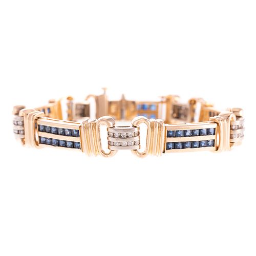 A Channel Set 14K Sapphire & Diamond Link Bracelet