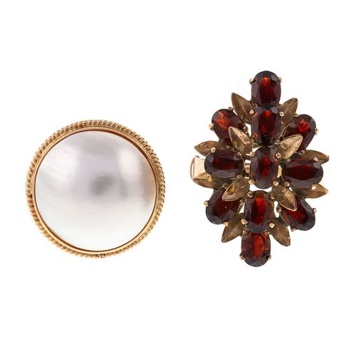 A Mabe Pearl Ring & Garnet Cluster Ring in 14K