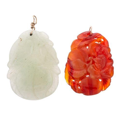 A Pair of Carved Jade Pomegranate Pendants