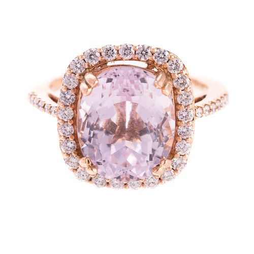 A 14K Rose Gold Kunzite & Diamond Ring