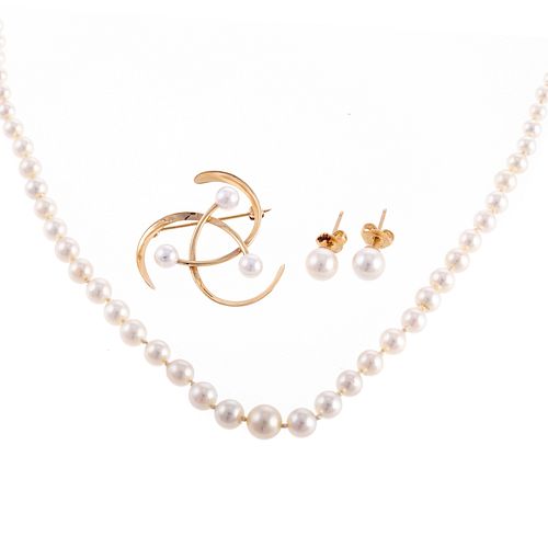 A Collection of Pearl Jewelry in 14K Gold