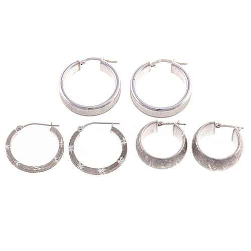 A Trio of Hoop Earrings in 18K & 14K White Gold