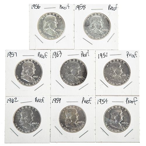 Eight Different Franklin Half Proofs 1951-1963