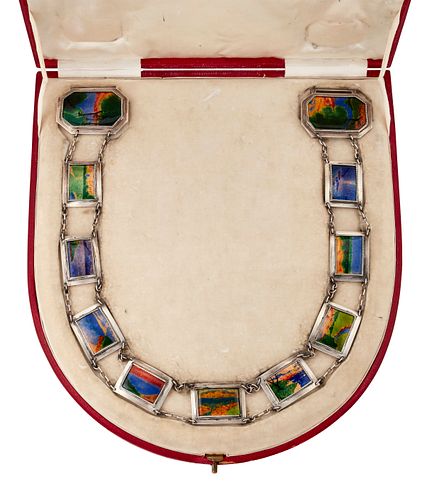 AN ARTS AND CRAFTS SILVER AND ENAMEL BELT, ATTRIBUTED TO CH