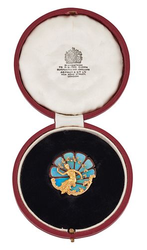 AN ART NOUVEAU OPAL, DIAMOND AND ENAMEL BROOCH, BY GEORGE F