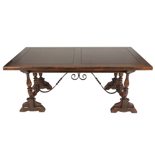 Renaissance Style Mixed Wood Draw Leaf Table
