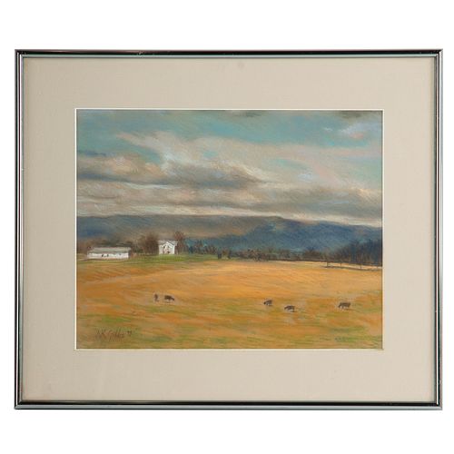 Nathaniel K. Gibbs. Pastoral Landscape, oil pastel