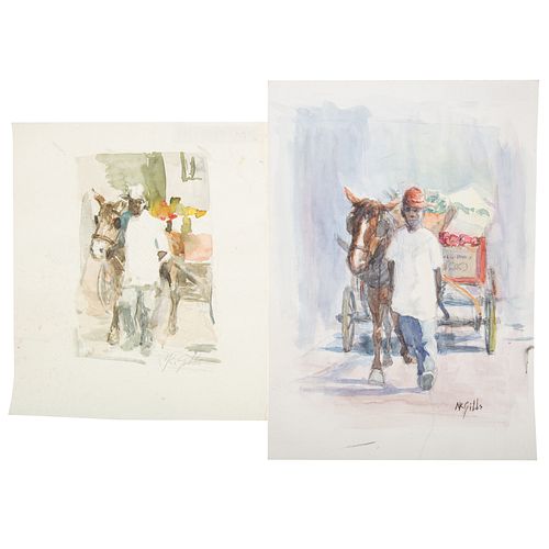 Nathaniel K. Gibbs. Two Arabber Watercolors