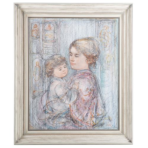 Edna Hibel. Mother and Child, oil on board