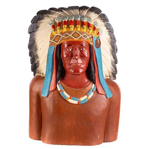Carved/Painted Wood Native American Bust