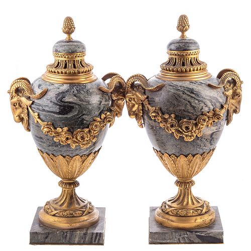 Pair of Napoleon III Gilt Bronze/Marble Urns