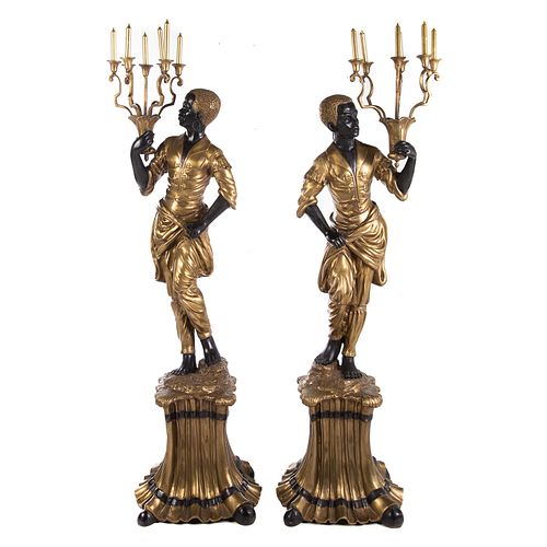 Pair of Venetian Style Painted Bronze Blackamoors