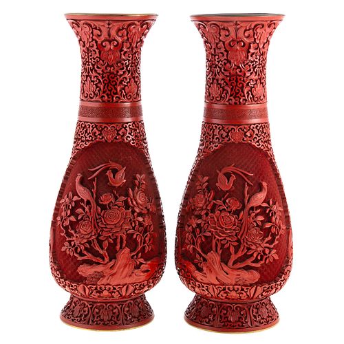 Pair of Chinese Export Cinnabar Lacquer Vases