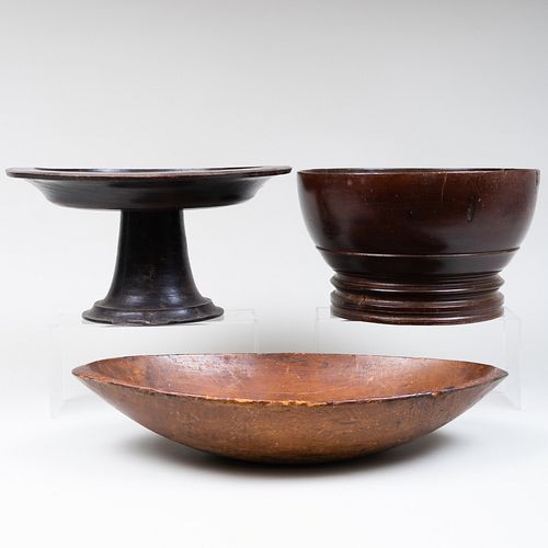 Group of Three Rustic Wood Tablewares