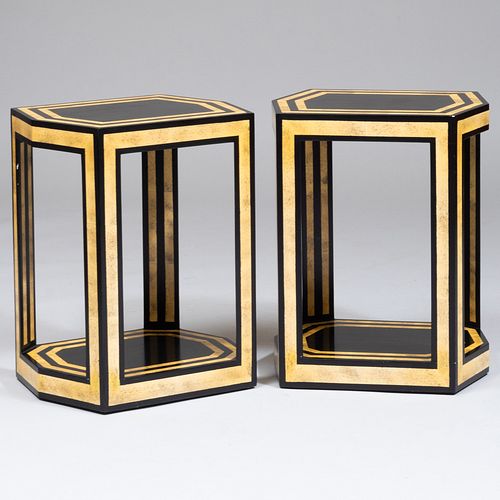 Pair of Ebonized and Faux Bone Painted Side Tables