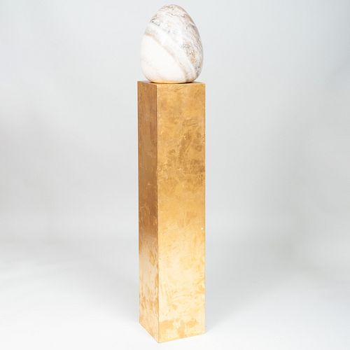Modern Quartz Egg and Gold Leaf Pedestal
