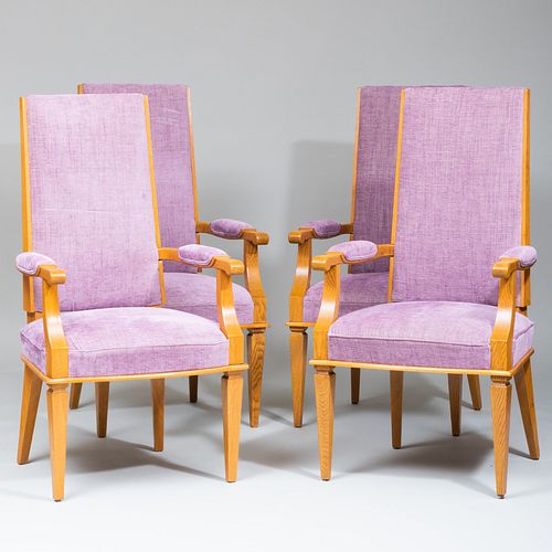 Set of Four Beech Art Deco Style Armchairs
