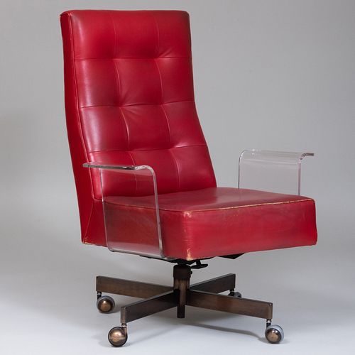 Vladimir Kagan Lucite and Red Leather Upholstered Desk Chair
