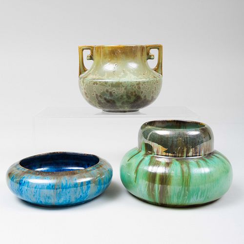 Group of Three Fulper Pottery Crystaline and Iridescent Glazed Vessels