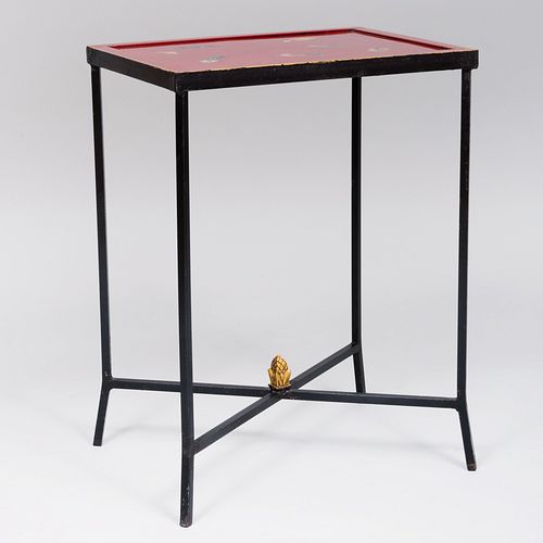 Contemporary Metal and Trompe L'oeil Painted Side Table 
