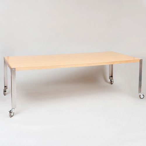 Large Metal-Mounted Maple Dining Table 